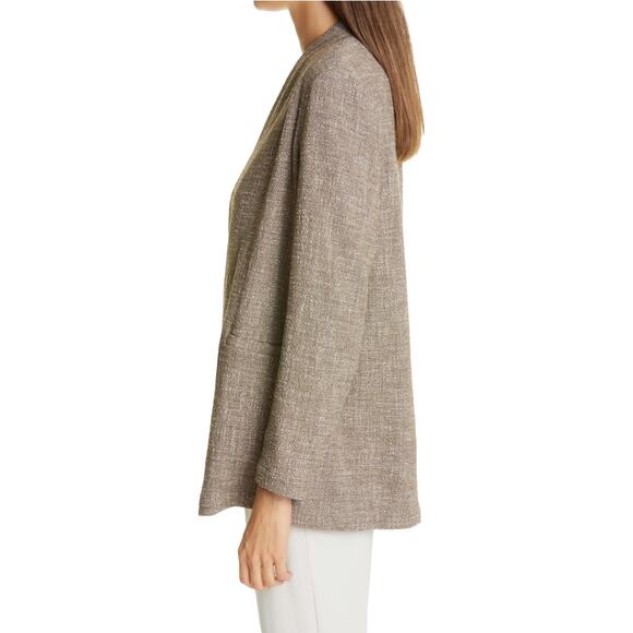 Eileen Fisher Driftwood Cotton Slub Tweed Open Front Blazer Jacket - Picture 3 of 12